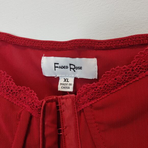 Faded Rose Sz XL Sheer Red Mesh Corset Top Cap Sleeve Underwire Whimsygoth Vamp - Picture 6 of 7